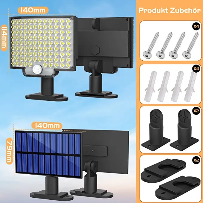 128 LED Solar Flood Light Motion Sensor Wall Mounted Sunlight Power IP65
