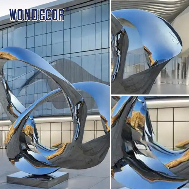 Modern Large Outdoor Metal Sculpture Stainless Steel Mirror Surrounding Circle Sculpture