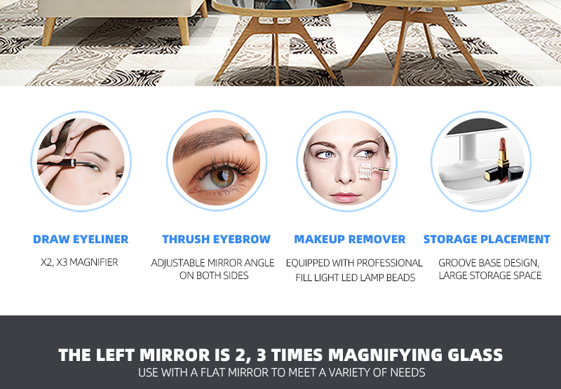 Large size Tri-fold Vanity Makeup Mirror - 1X/2X/3X Magnifying Illuminated GK-SK1813