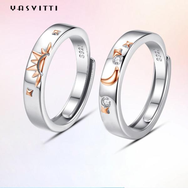 Buy cheap 0.35cm 1.2g Moon And Star Ring 18k Gold Plated Couple Silver Rings from wholesalers