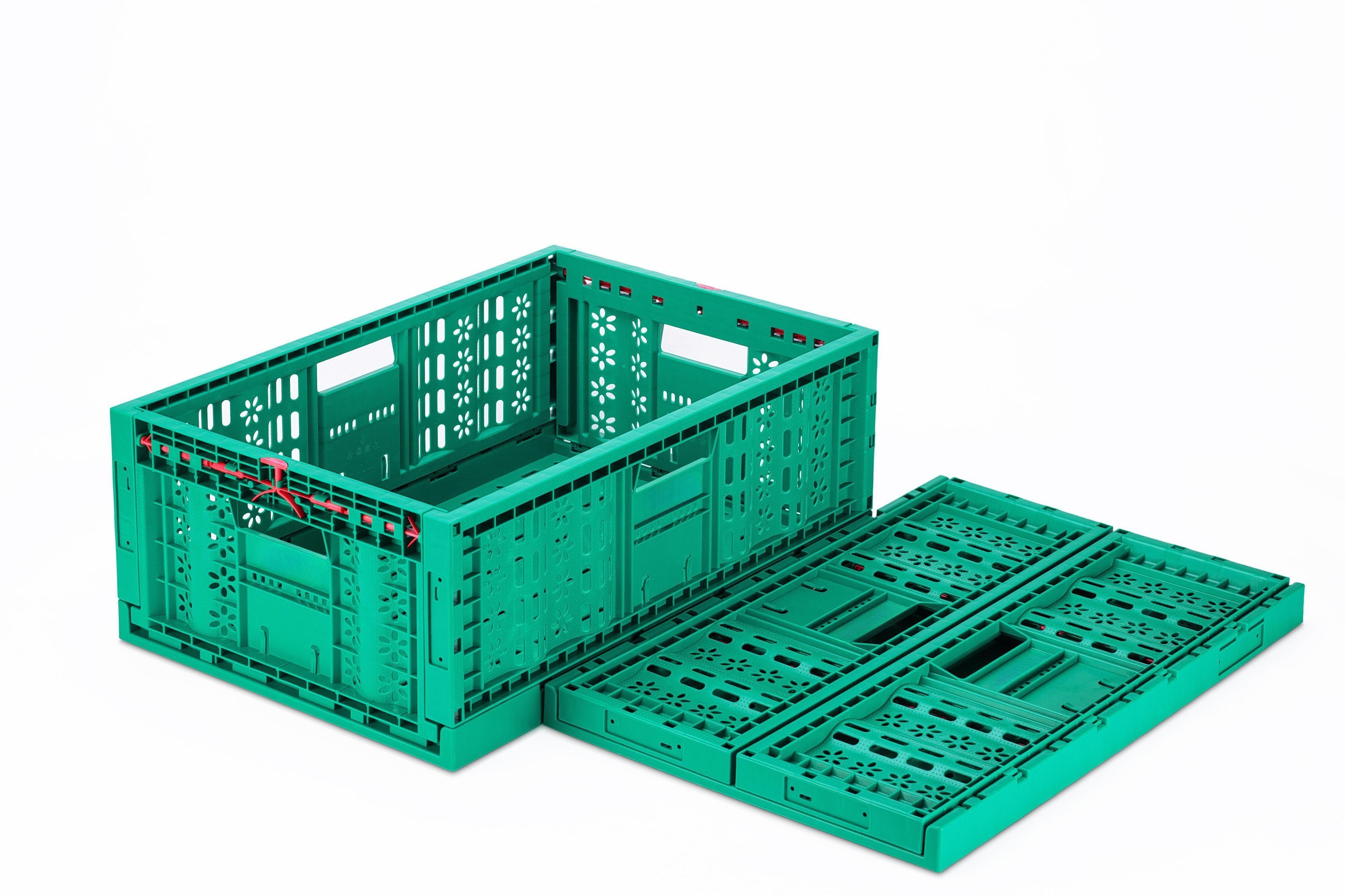 PP Stackable Foldable Box Vegetable Plastic Crate in Durable Green for Food Industry