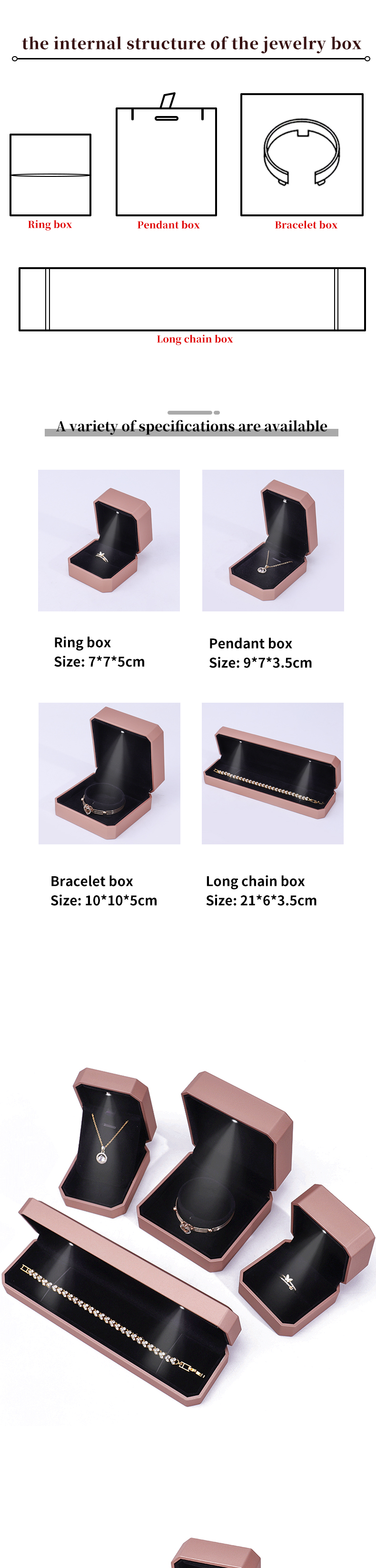 Customized LED Luxury Jewelry Box Packaging For Rings Necklaces Bracelets Earrings