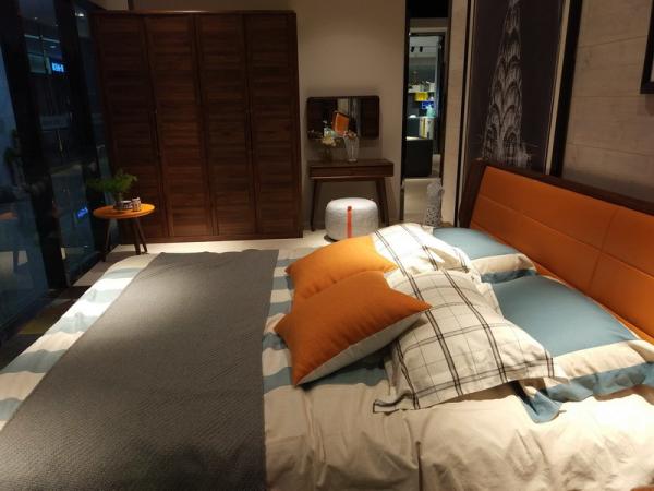 Buy cheap 2017 New design of Leather Upholstered headboard Bed by Walnut wood frame for Young Apartment bedroom furniture use from wholesalers