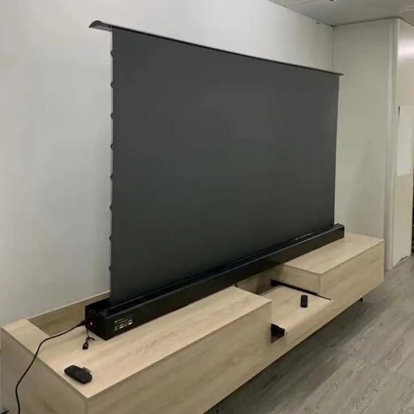 Electric Tension Floor Rising Ambient Light Rejecting Projector Screen 120 Inch