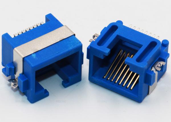 Buy cheap Blue Color RJ45 PCB Mount Socket Half Shielded 1.27mm Terminal Pitch For Ethernet from wholesalers