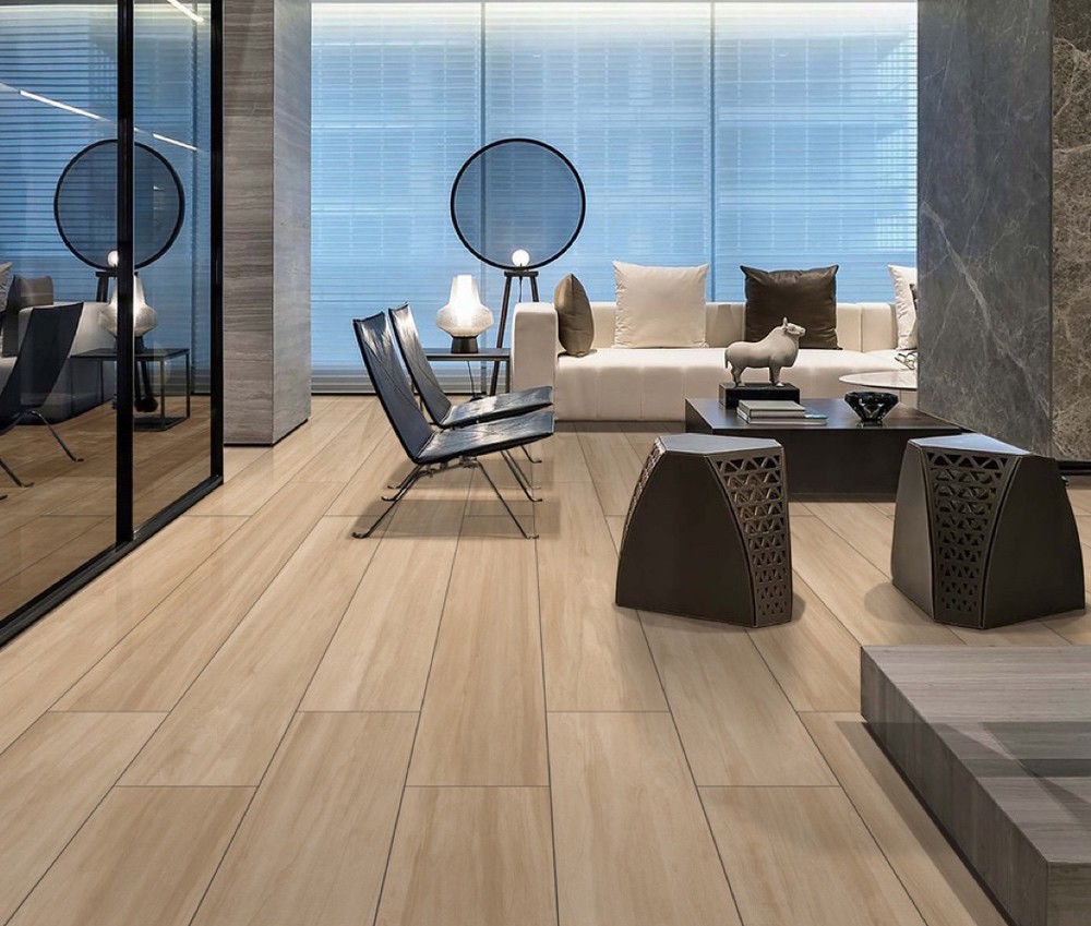 No Fade 250x1500mm Wooden Porcelain Strips And Brown Floor Tiles For Living Room No Fade