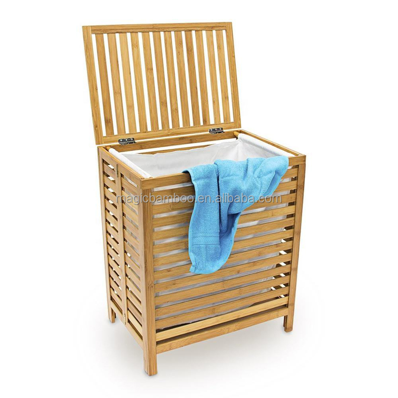 ODM Portable Bamboo Laundry Hamper Basket With Lid Shelf