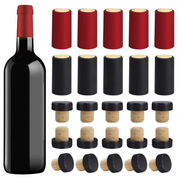 Buy cheap Custom Wine Bottle Cork With Black Plastic Top PVC Heat Shrink Capsule Bottle Seal from wholesalers