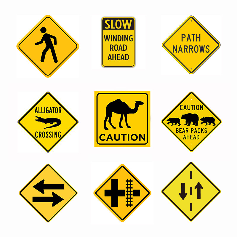 Custom Yellow Slow Down Warning Reflective Traffic Signs For Road Safety