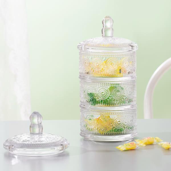 Stackable Clear Glass Storage Jar 10 Inch 3 Tier Glass Candy Dish Machine