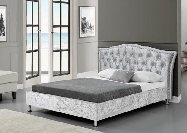 Small Single Plywood Bed Frame 190cm Length Crushed Velvet With Characteristic