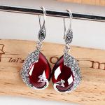 Thai Sterling Silver Red Chalcedony Drop Retro Earrings (E170619RED)