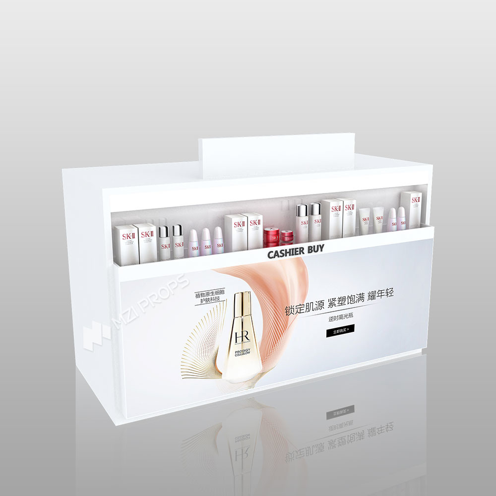 Customized Skincare Display Cabinet White Wooden Checkout Counter for Perfume Store Interior Design