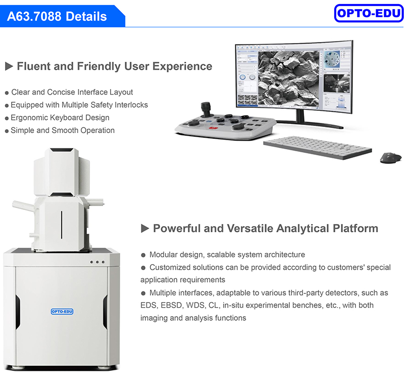 Opto Edu A63.7088 Schottky Field Emission Gun Scanning Electron Microscope SE+CCD 1x~2000000x
