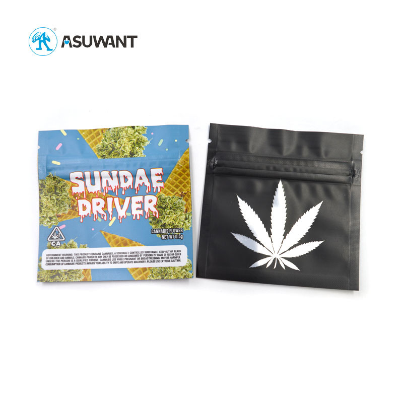 Resealable Heat Seal Plastic Mylar Edible Bag Smell Proof 14g For Weed