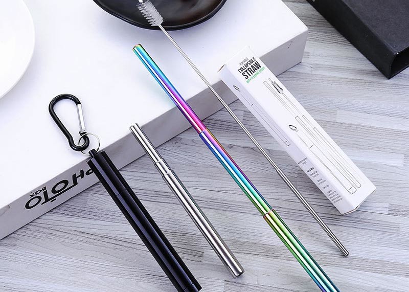 Durable Kitchen Household Items Telescopic Stainless Steel Straws Three Section