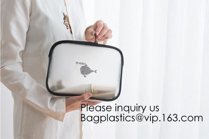 Eco Friendly PVC Zipper Cosmetic Pouch Clear Toiletry Bag, Stand Up Packaging Zip Lock Cosmetic Bag Pouch, bagease
