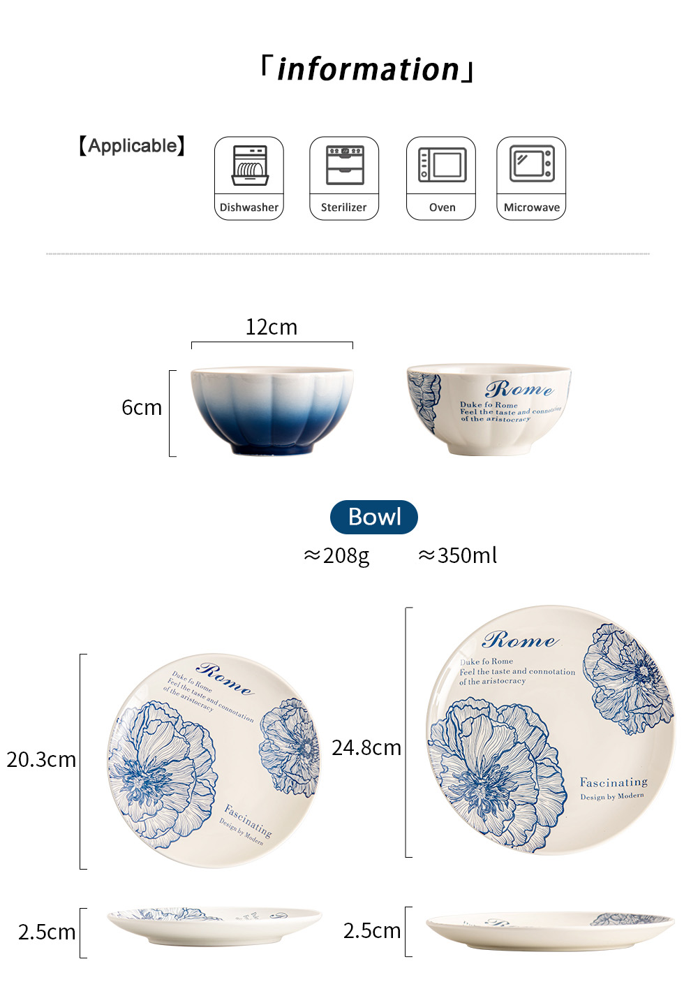 Design Ceramic Blue Plate Porcelain Dinner Set Plates And Bowls Gradient For Presents