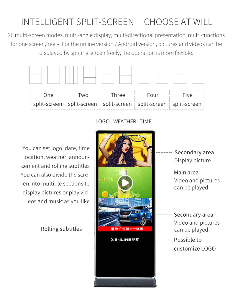 Landing Split Portable Vertical High Definition 43 Inch Floor Standing Kiosk