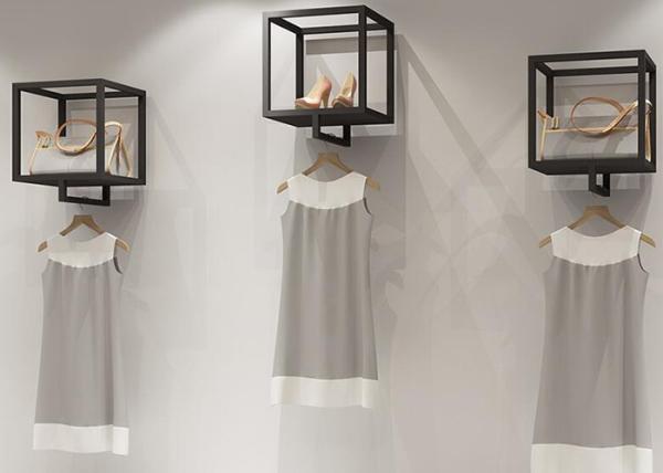 Customized Square Black Matt Clothes Display Stand / Retail Clothing Display