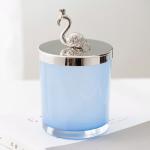 Empty 430ml Color Glass Candle Holder 15oz Blue Candle Jars With Lids