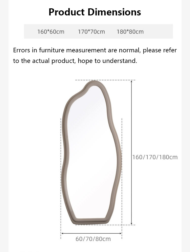 Makeup Flannelette Full Length Floor Mirror Curved Irregular Shape