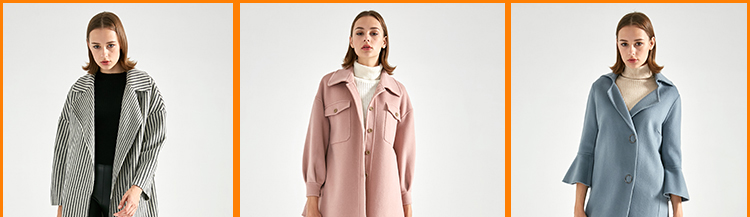 Long Big Lapel Women's Casual Winter Coats , Woolen Overcoat For Ladies