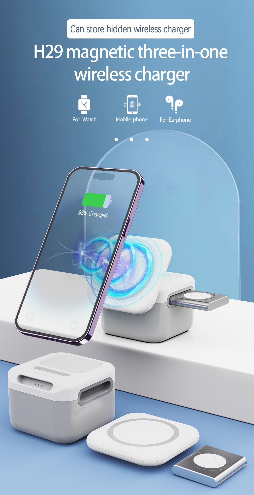 Name Multifunction Wireless Charger - Blue LED Light ≤6mm Transmission Distance