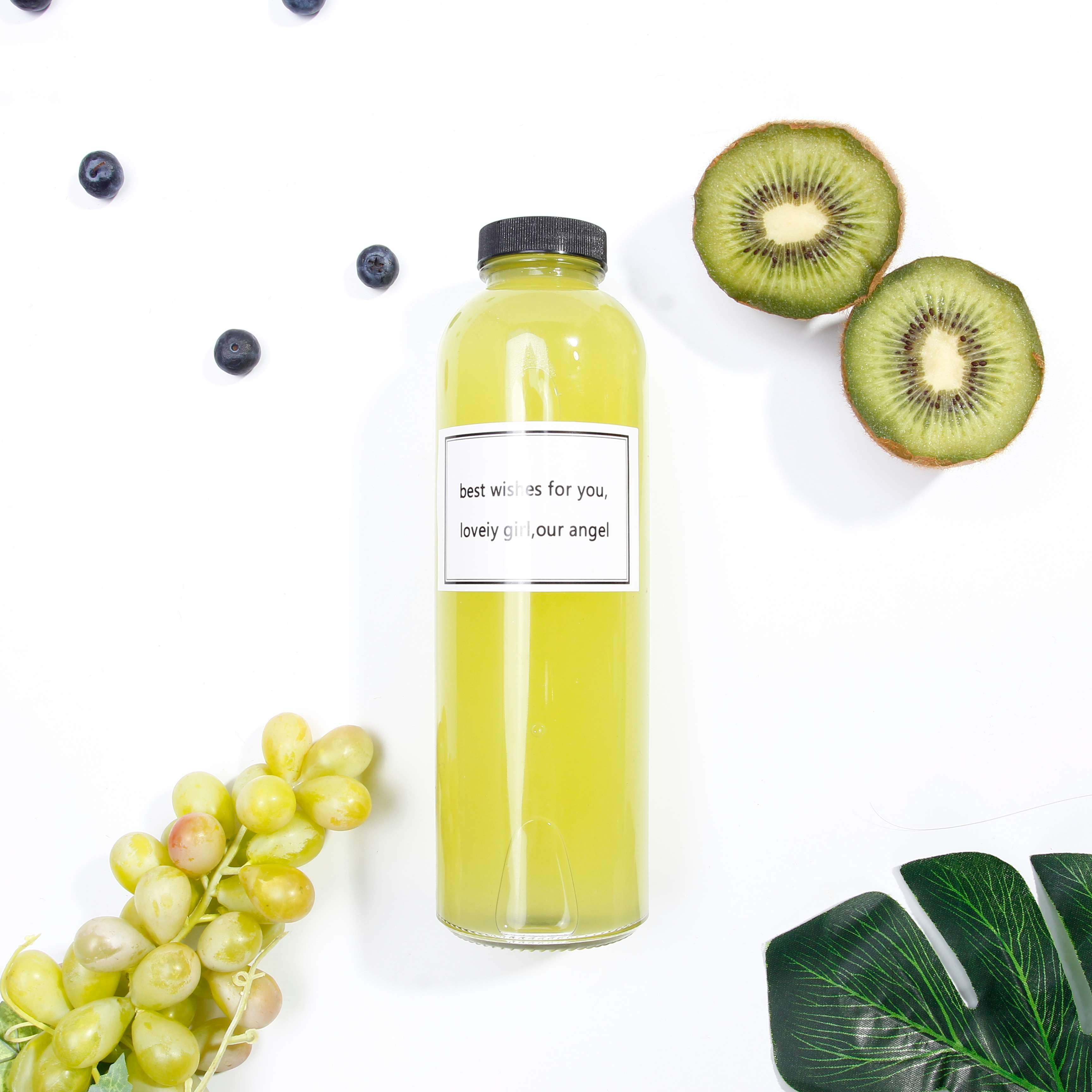 Thin Body Glass Drink Bottles Glass Juice Bottles 500ml 16oz With Screw Lids