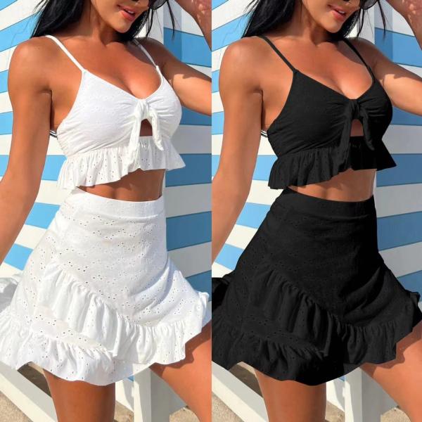 Ladies Three Piece Swimwear Bikini Solid Color 3 Piece Swimsuit Floral Special