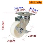 White 75mm Trolley Wheels Light Duty 3 Inch Plate Casters 363P-23