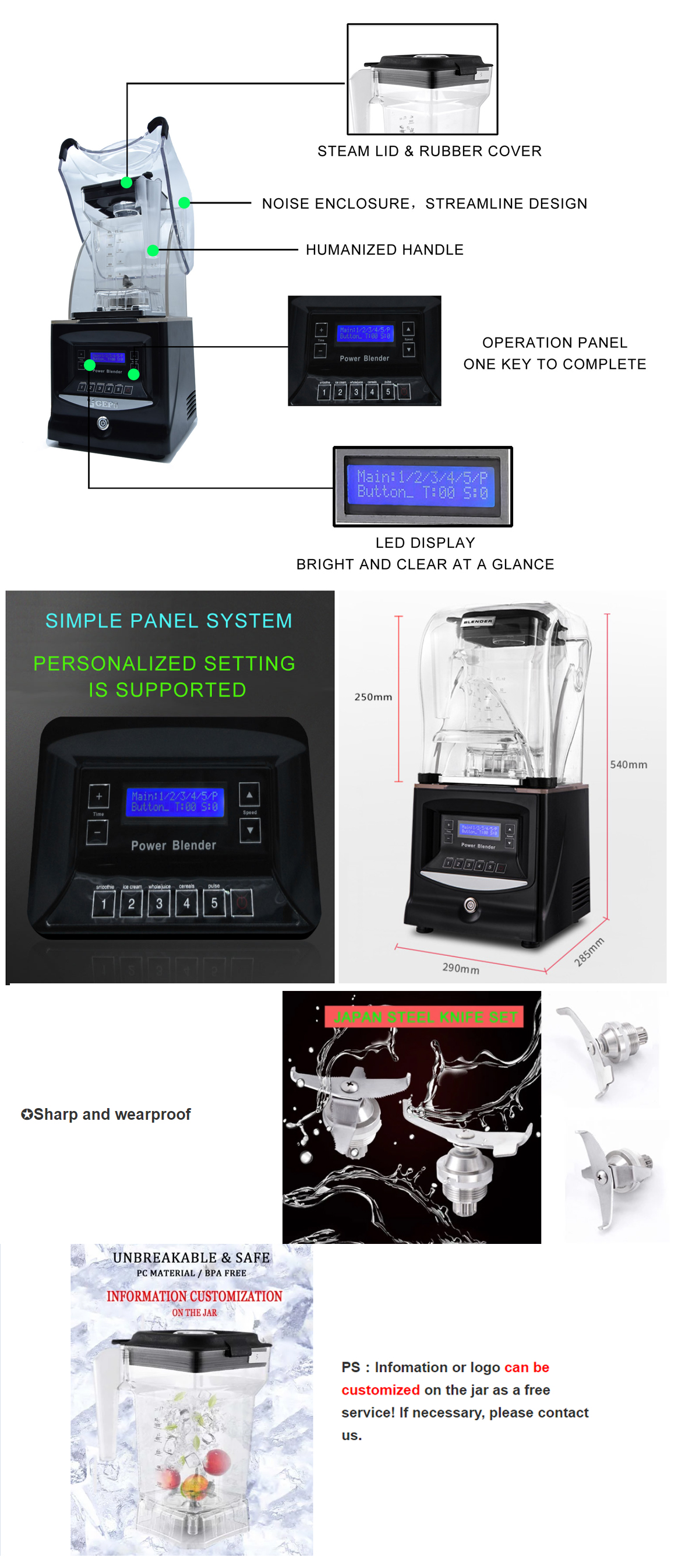 Strong Pure Copper Motor 4L Large Capacity Commercial Blender for Home Appliance