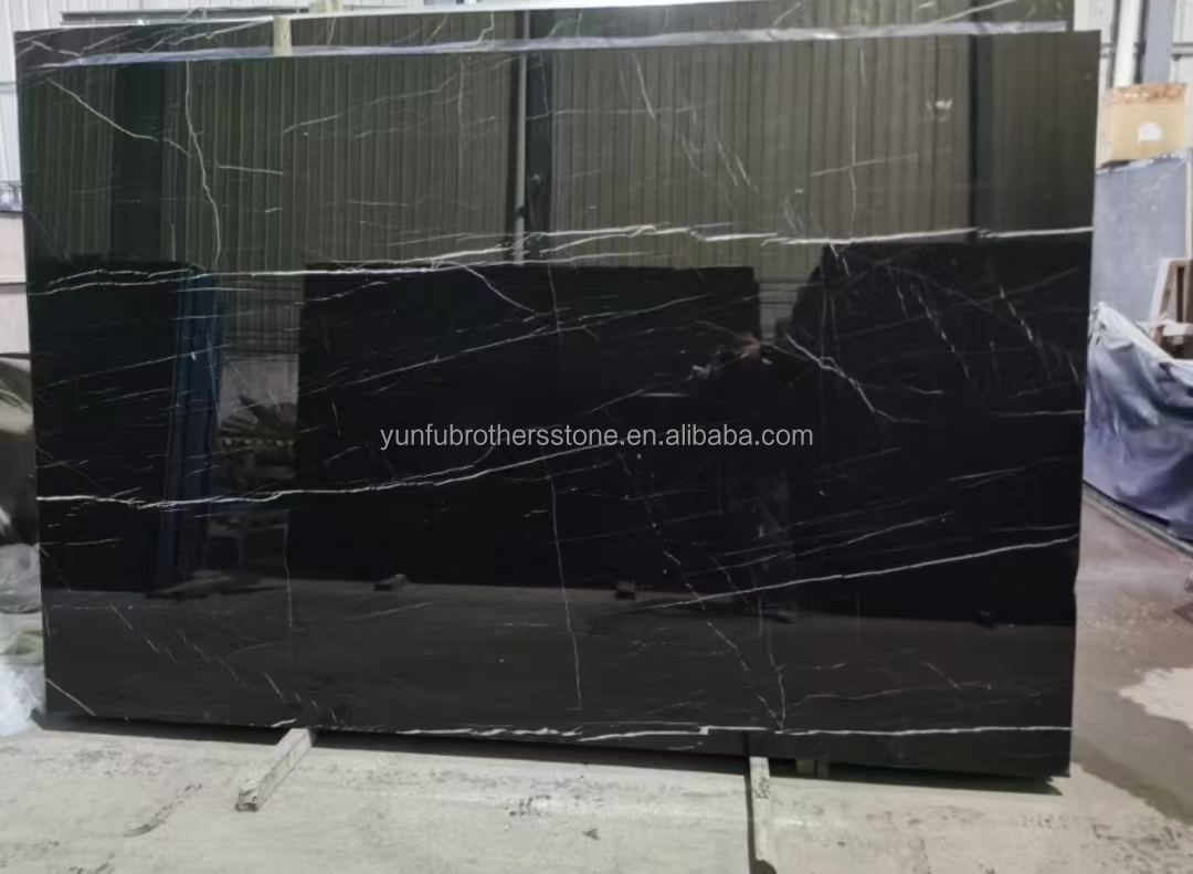Modern Design Hotel Nero Marquina Big Slab Zimbabwe Black Marble Floors and Stairs
