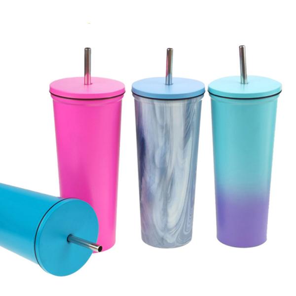 Buy cheap Reusable 700ml Wide Mouth Custom Logo Stainless Steel Tumblers Stainless Steel Personalised Travel Mug With Straw Double Wall Vacuum Construction from wholesalers