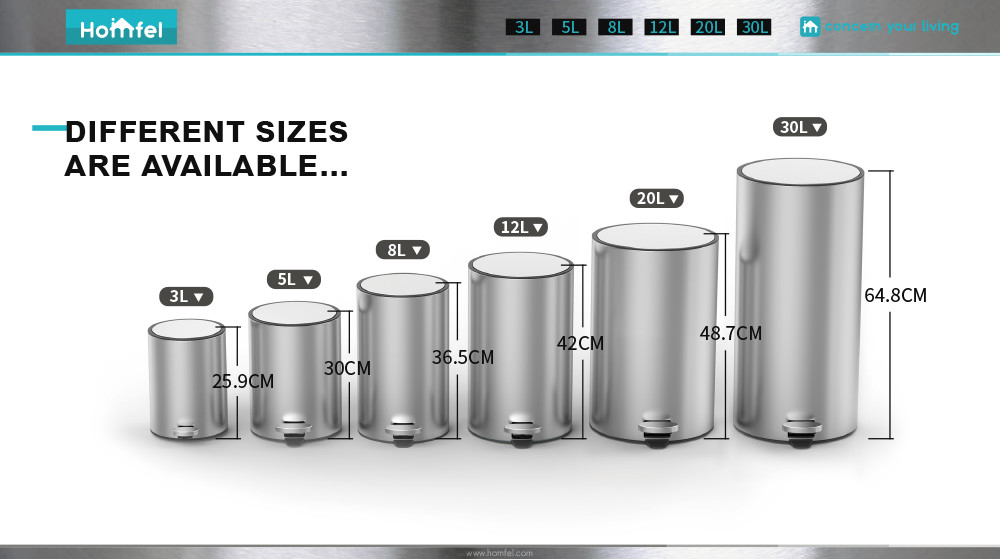 Rolling Cover Type Jobs Pedal Bin Soft Close Stainless Steel Waste Bin for Bathroom and Kitchen