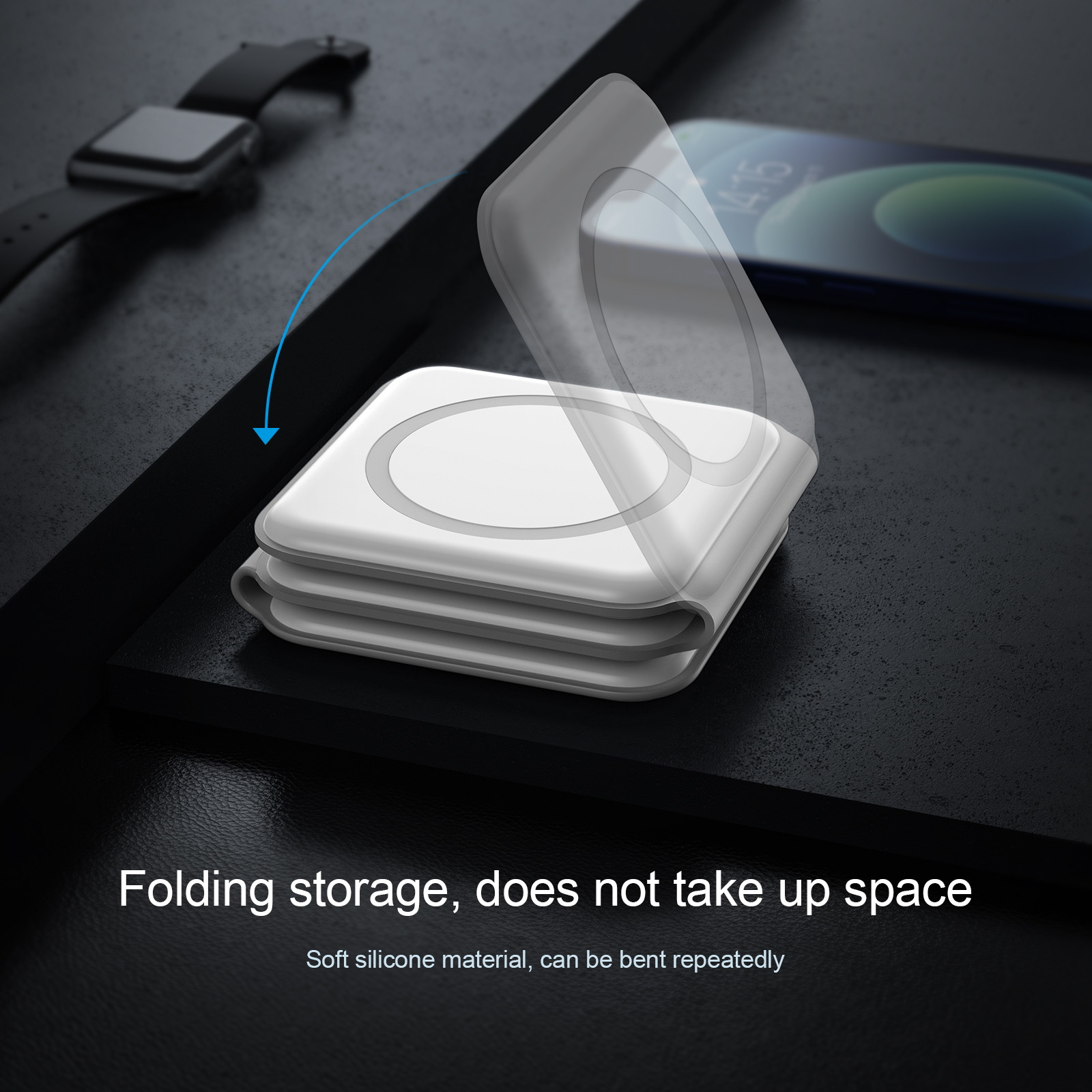 Foldable Magnetic Wireless Phone Charger Stand 3in1 15W For Watch And Earphone