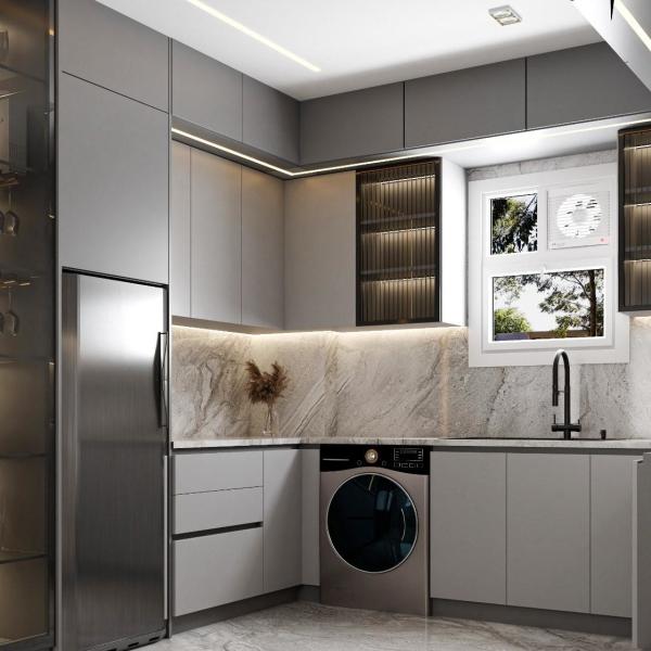 Buy cheap Smart Custom Kitchen Cabinets Design White Melamine Full Luxury Modern Kitchen Furniture Cabinet Sets For Home from wholesalers