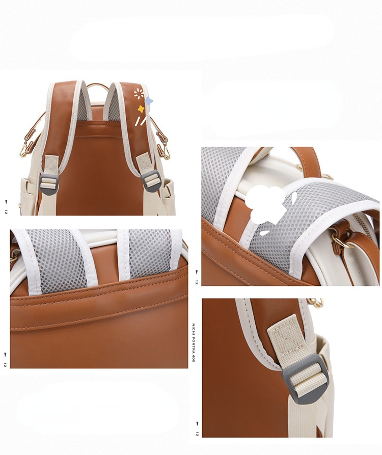New PU Leather Mommy Nappy Bag Portable Baby Bottle Backpack Multifunction Travel Maternity Diaper Bag witth Stroller Strap