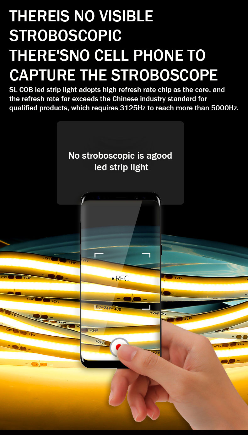 Electroplate COB 24v COB 320Ds 8mm Ra 85 Ice BLue Light Strip with 50000 Hour Lifespan