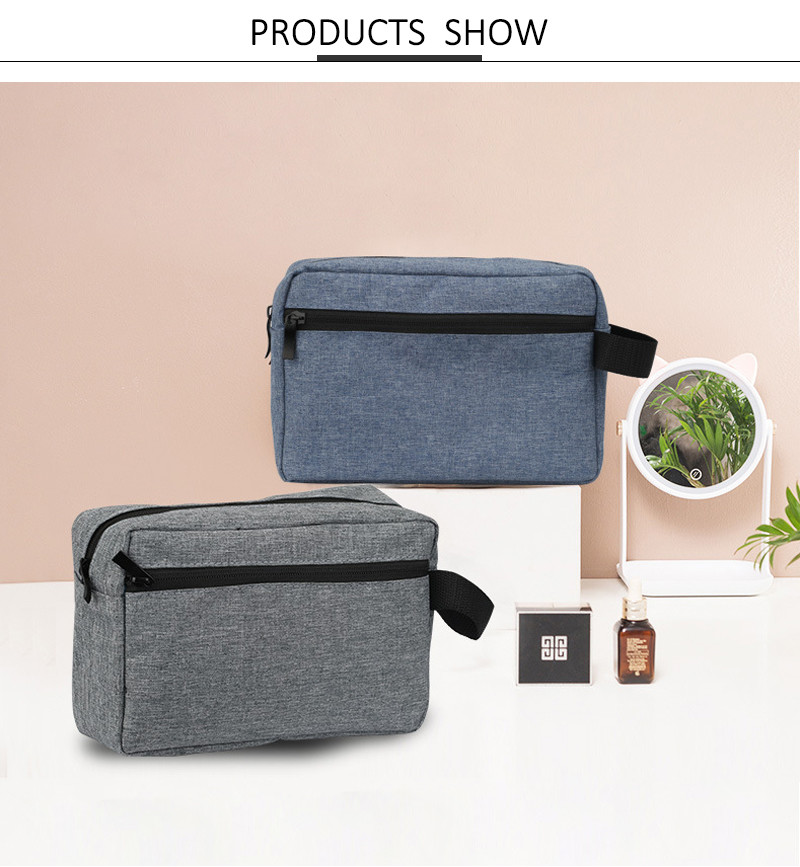 Men's Travel Pure Color Makeup Cosmetic Bag With Zipper