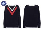 Stripes V Neck Womens Knit Pullover Sweater Rib Knitting Wool