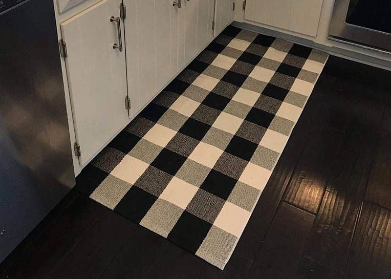 60*90 Cm Cotton And Linen Black And White Plaid Mat , Woven Outdoor Porch Mats