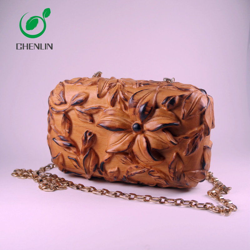 OEM ODM Women Wooden Clutch Bag Multicolor Natural Surface