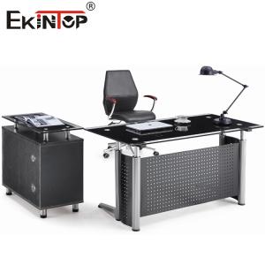 Buy cheap Office Furniture Glass Computer Desk With Drawer L Shaped from wholesalers