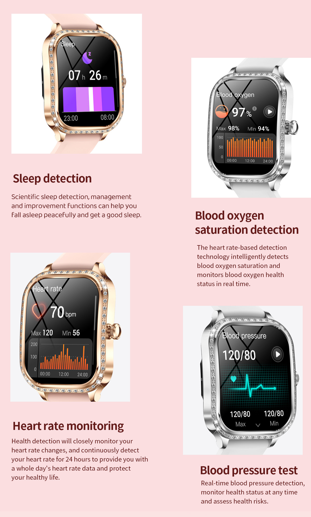 MK88 IPhone Android Women'S Bluetooth Watch Pedometer Amoled Screen Smartwatch