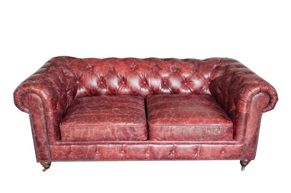 Buy cheap Red Grain 2 Seater Leather Sofa Top Grain Vintage Scratches Upholstered Type from wholesalers