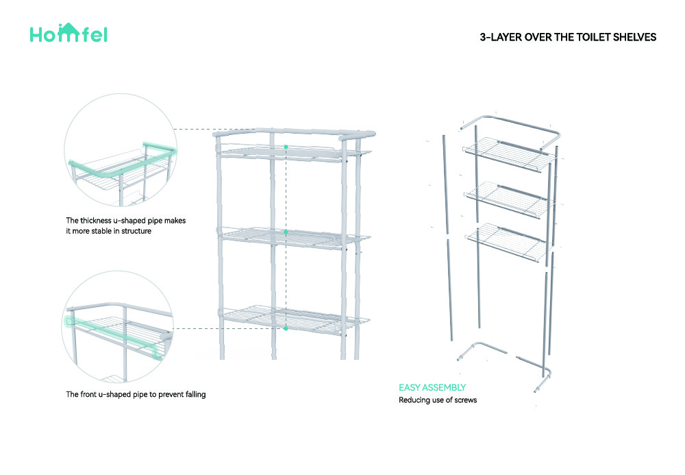 3-Layer Over The Toilet Shelves Multifunction Bathroom Storage Rack Bathroom Organizer Space Saver Shelving Units With Rod