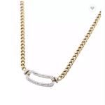 Gold Stainless Steel Necklace Horseshoe Buckle Rhinestone Cuff Bracelet