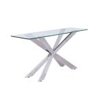 Qiancheng Glass Transparent Console Table Mirrored Chrome Stainless Steel Sofa
