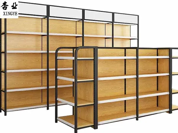 Transfer Wood Gondola Shelving Grocery 4 Post Column Rack Shelves